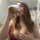 A cute redhead girl drinks some coffee to stimulate her bowels, shows off her ass, then shits on her bathroom floor. She wipes her ass, shows us her dirty TP and then her semi-soft product on the floor. Presented in 720P HD. About 4 minutes.